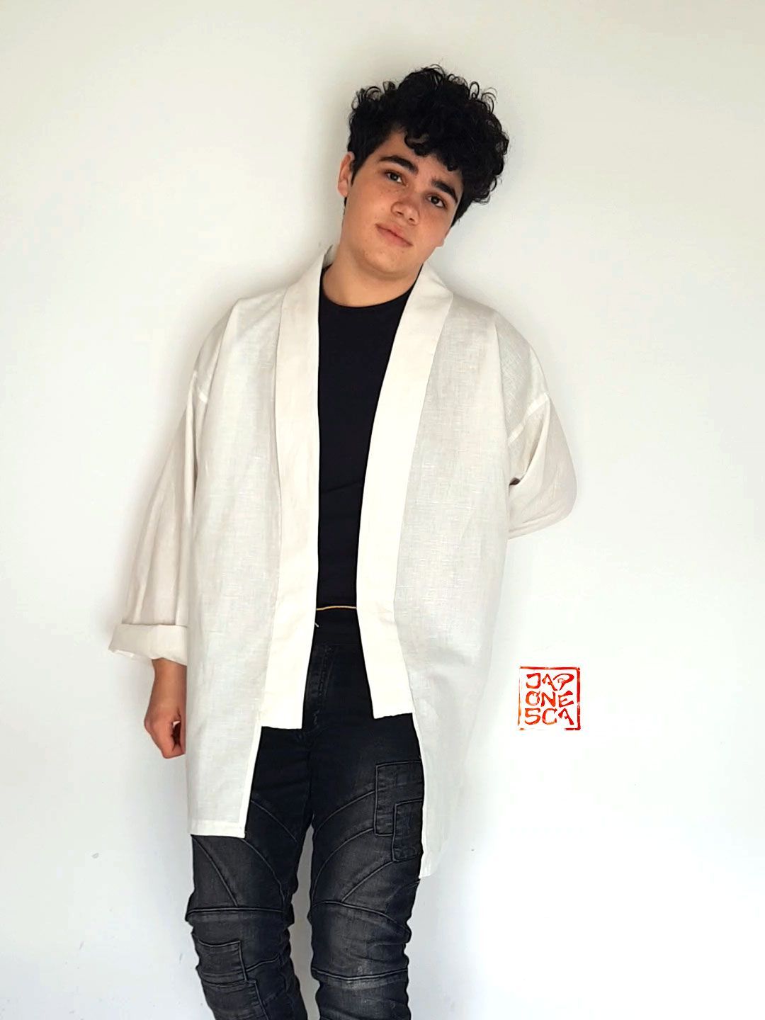 haori en lino blanco