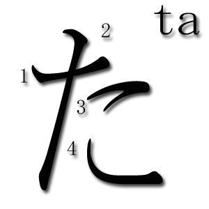 orden trazos hiragana ta