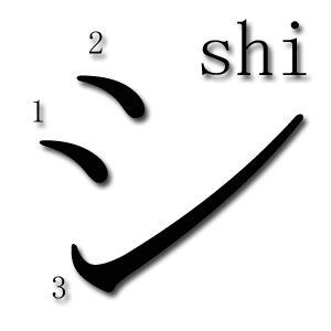 SHI en katakana, orden de trazos