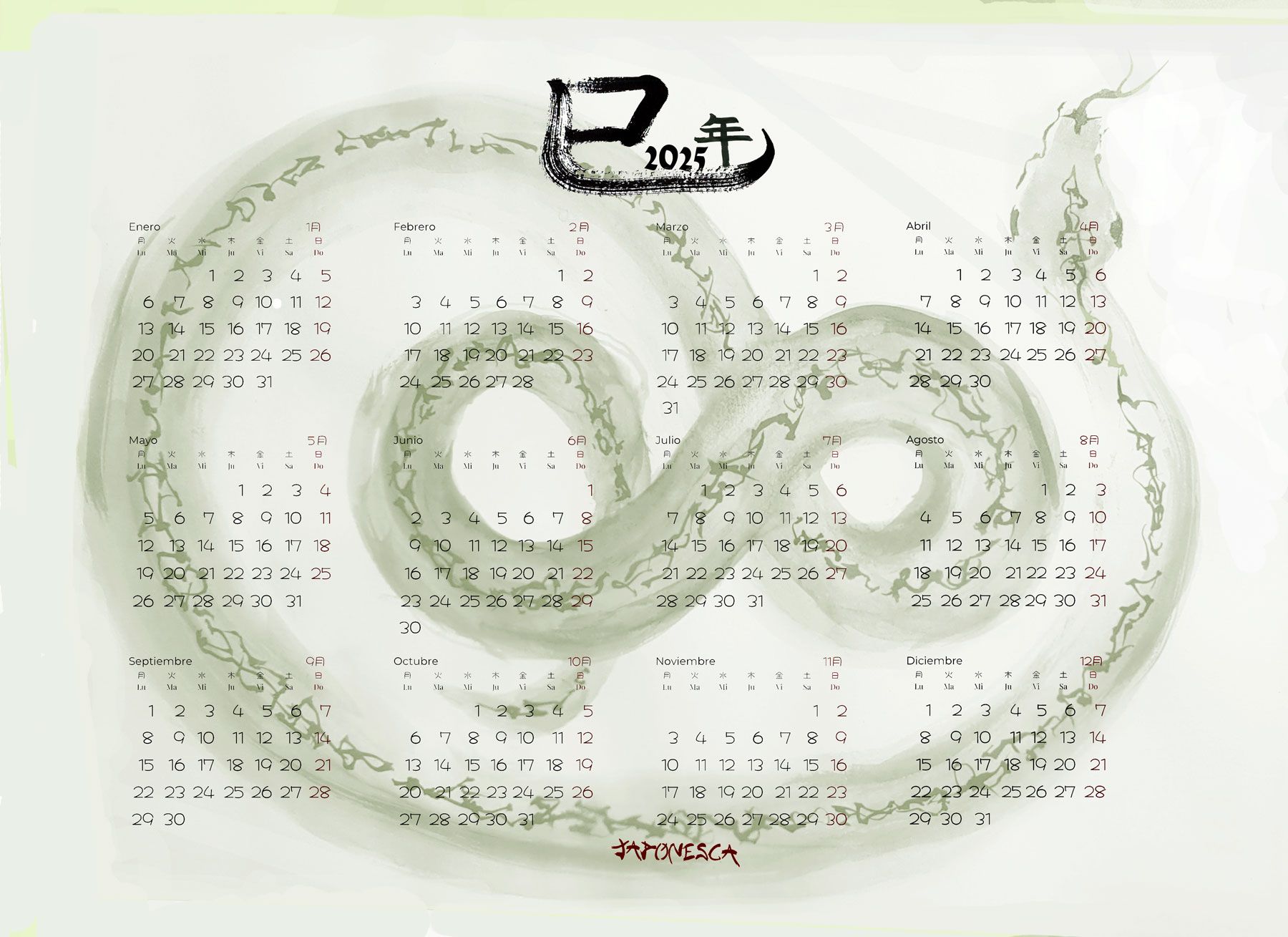 calendario 2025 año de la Serpiente