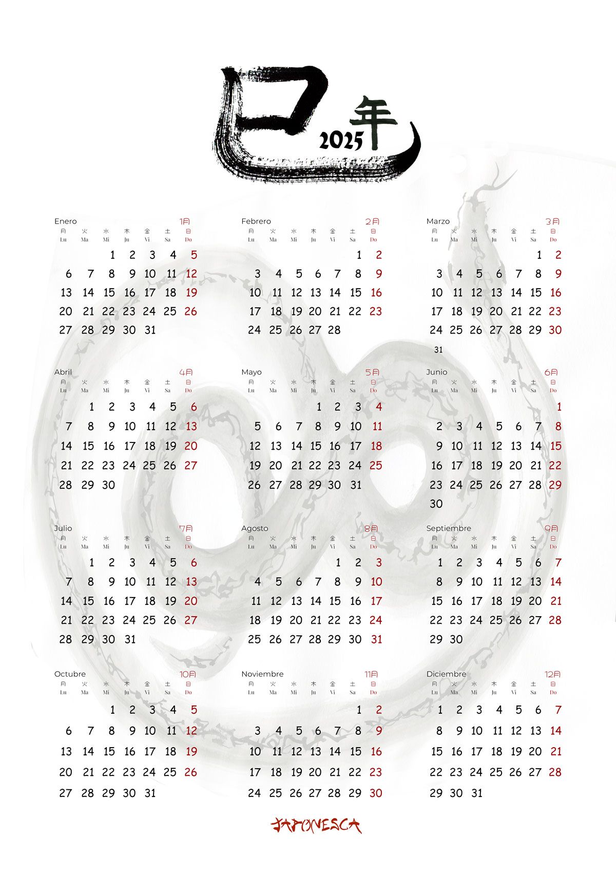 calendario 2025 Japonesca