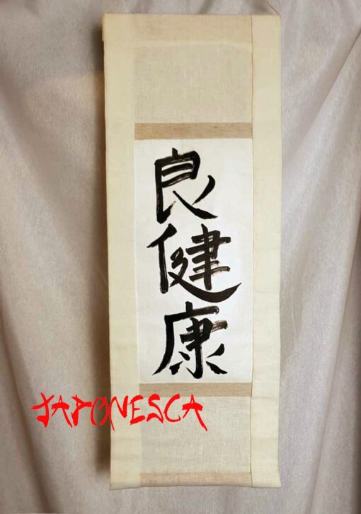 pergamino kakemono buena salud en kanji, shodo de bellas palabras